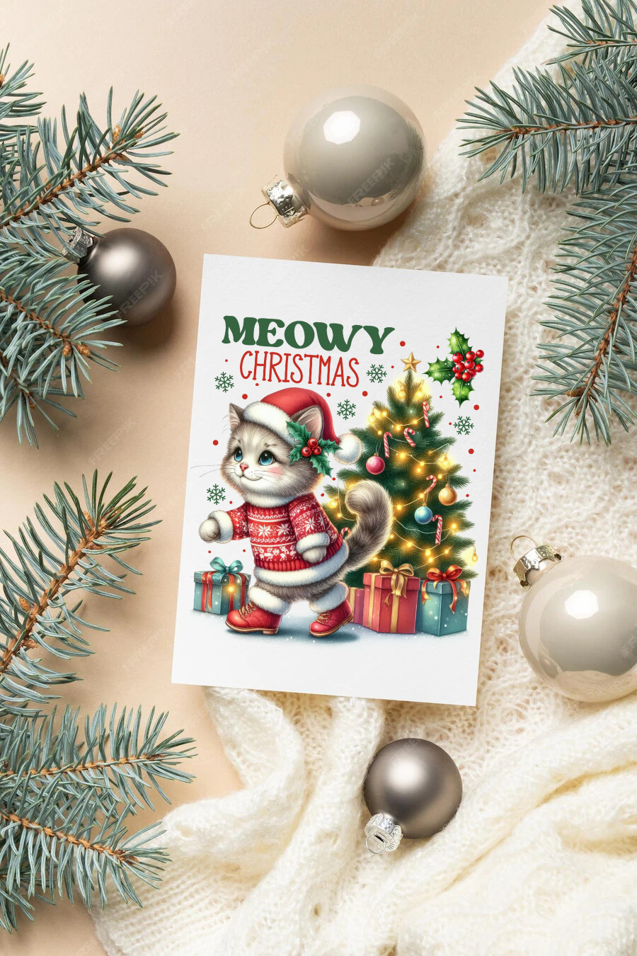 Meowy Christmas card (1 cat)