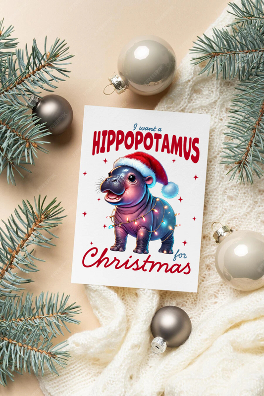 Hippopotamus (moo-deng) for Christmas card