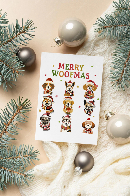 Merry woofmas mixed breed Christmas card