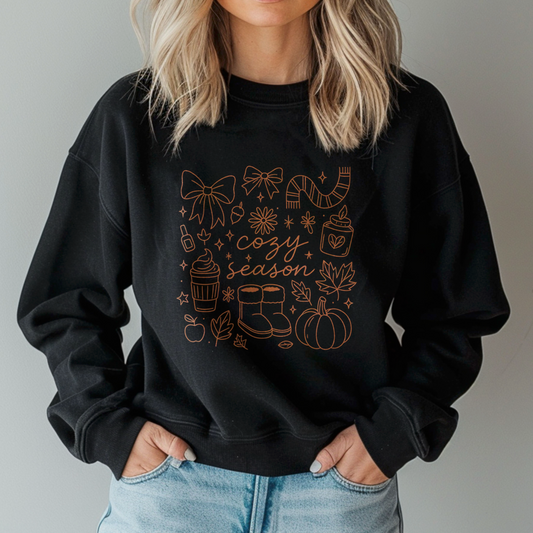 black cozy season sweatshirt